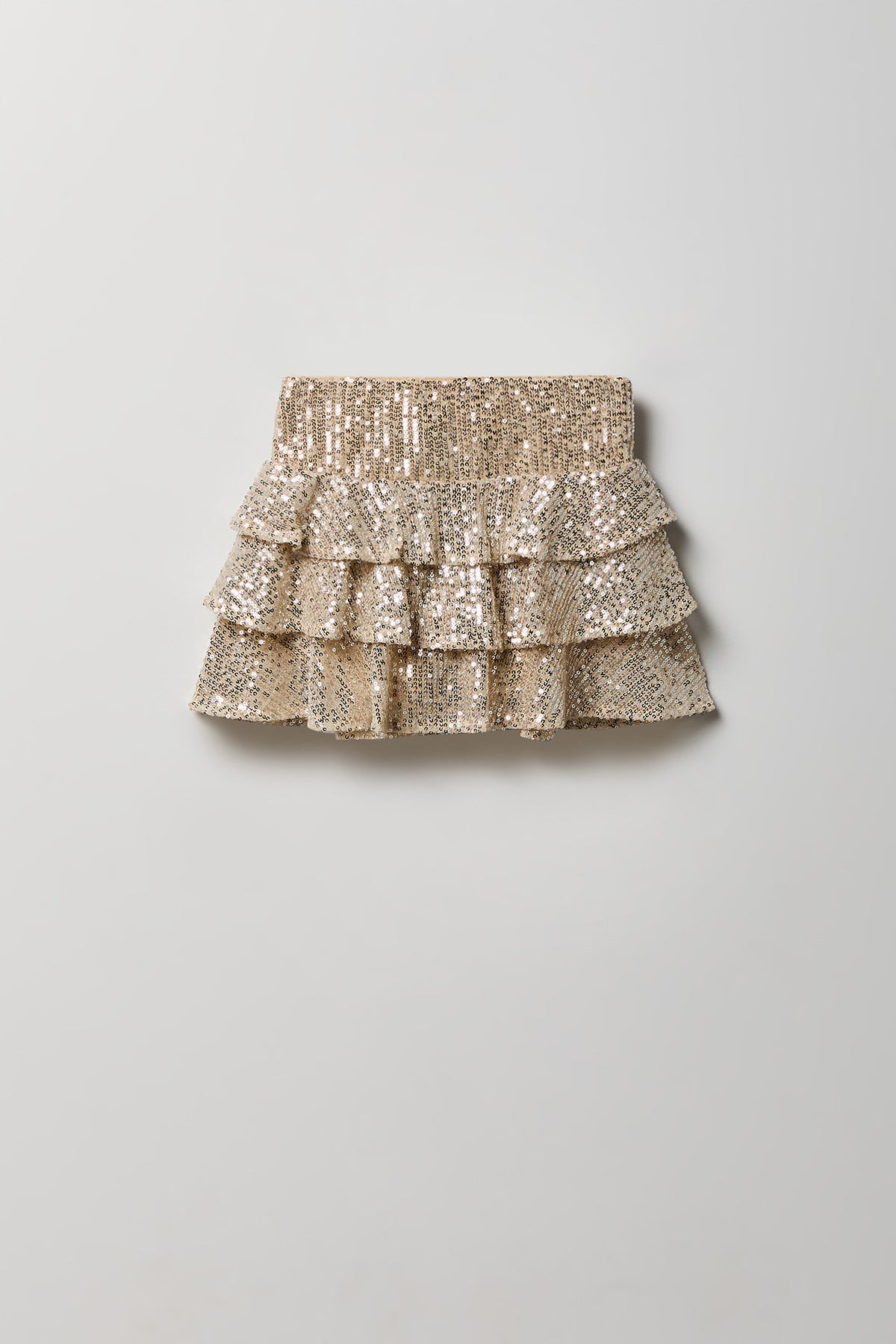 Girls Sequin Tiered Skirt - Beige