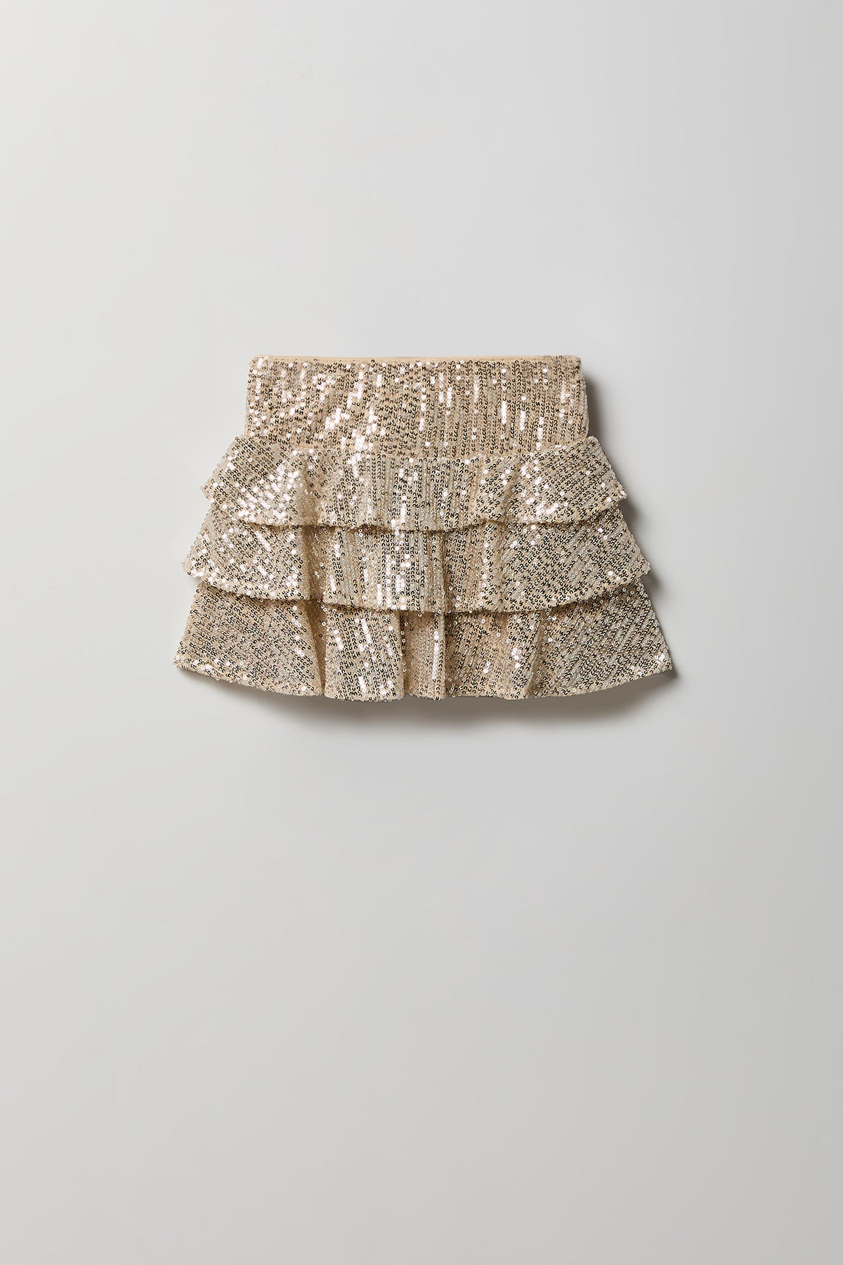 Alt View 2. Girls Sequin Tiered Skirt - Beige