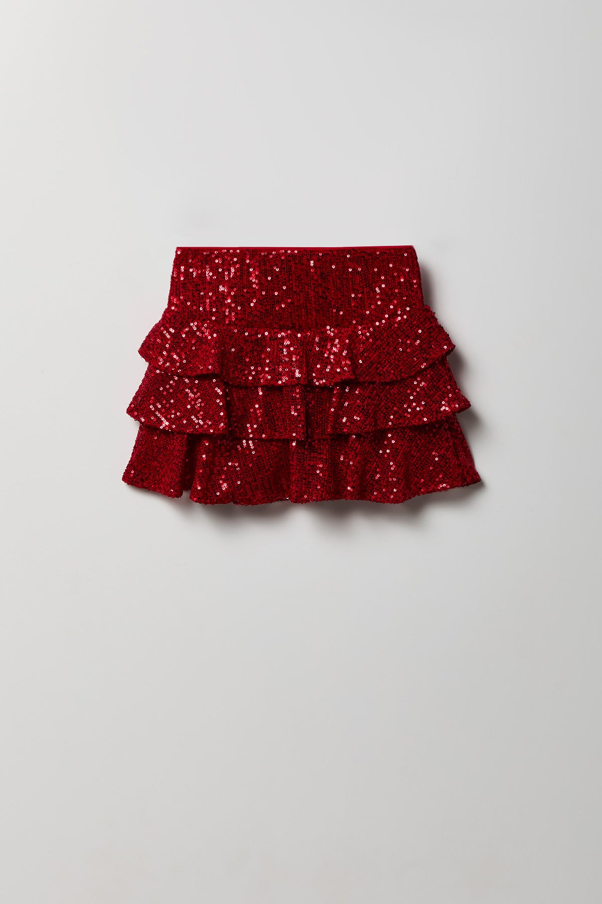 Girls Sequin Tiered Skirt - Red