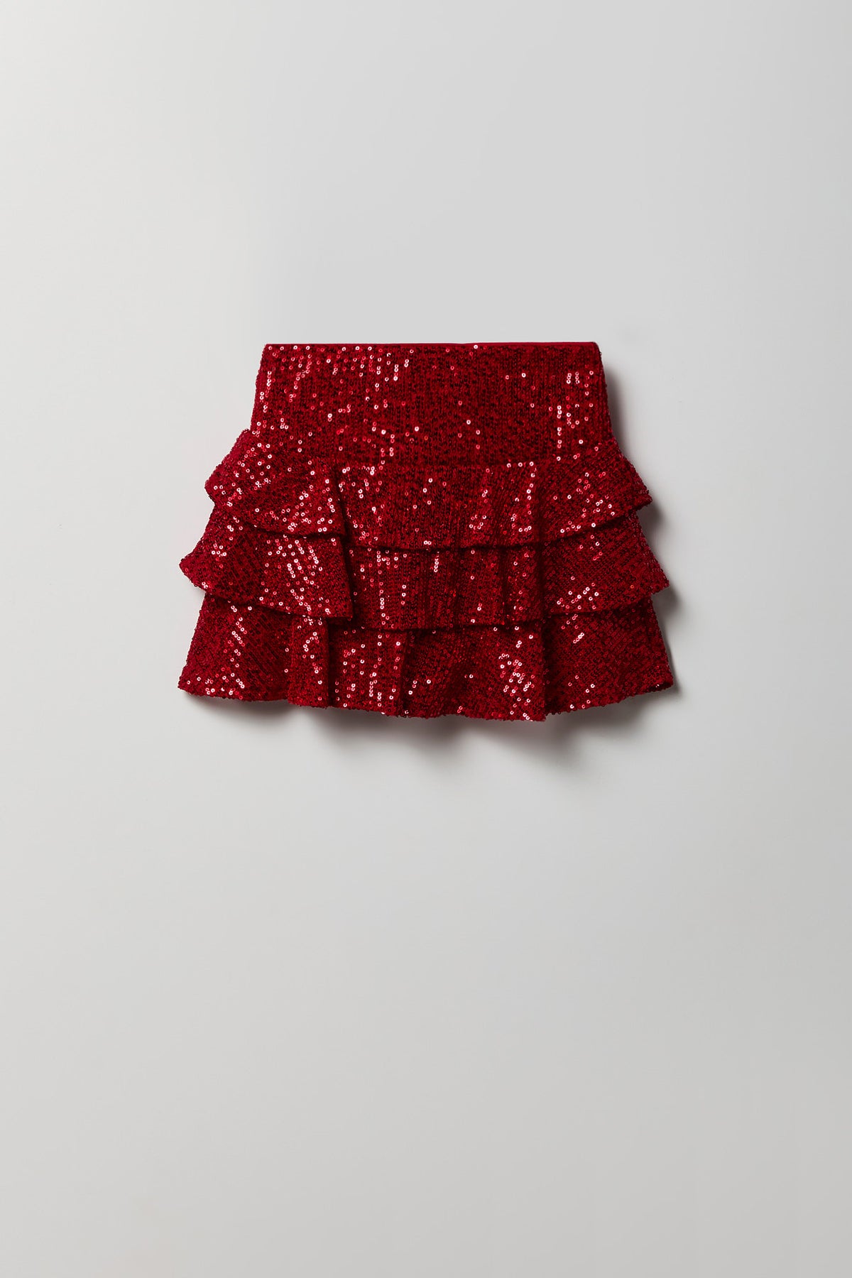 Alt View 2. Girls Sequin Tiered Skirt - Red