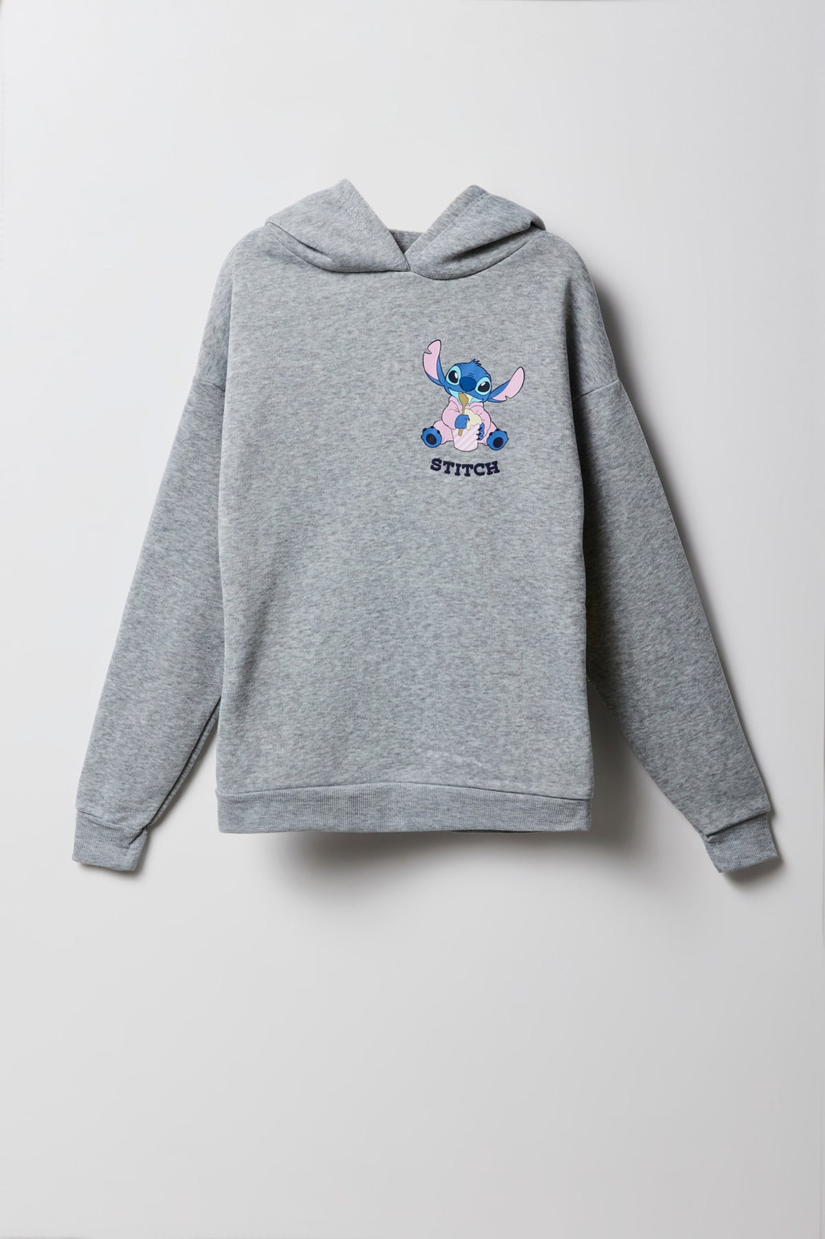 Alt View 2. Girls Stitch & Angel Puff Print Fleece Hoodie - Charcoal