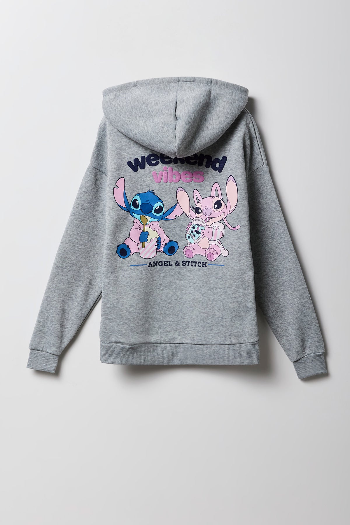 Girls Stitch & Angel Puff Print Fleece Hoodie - Charcoal