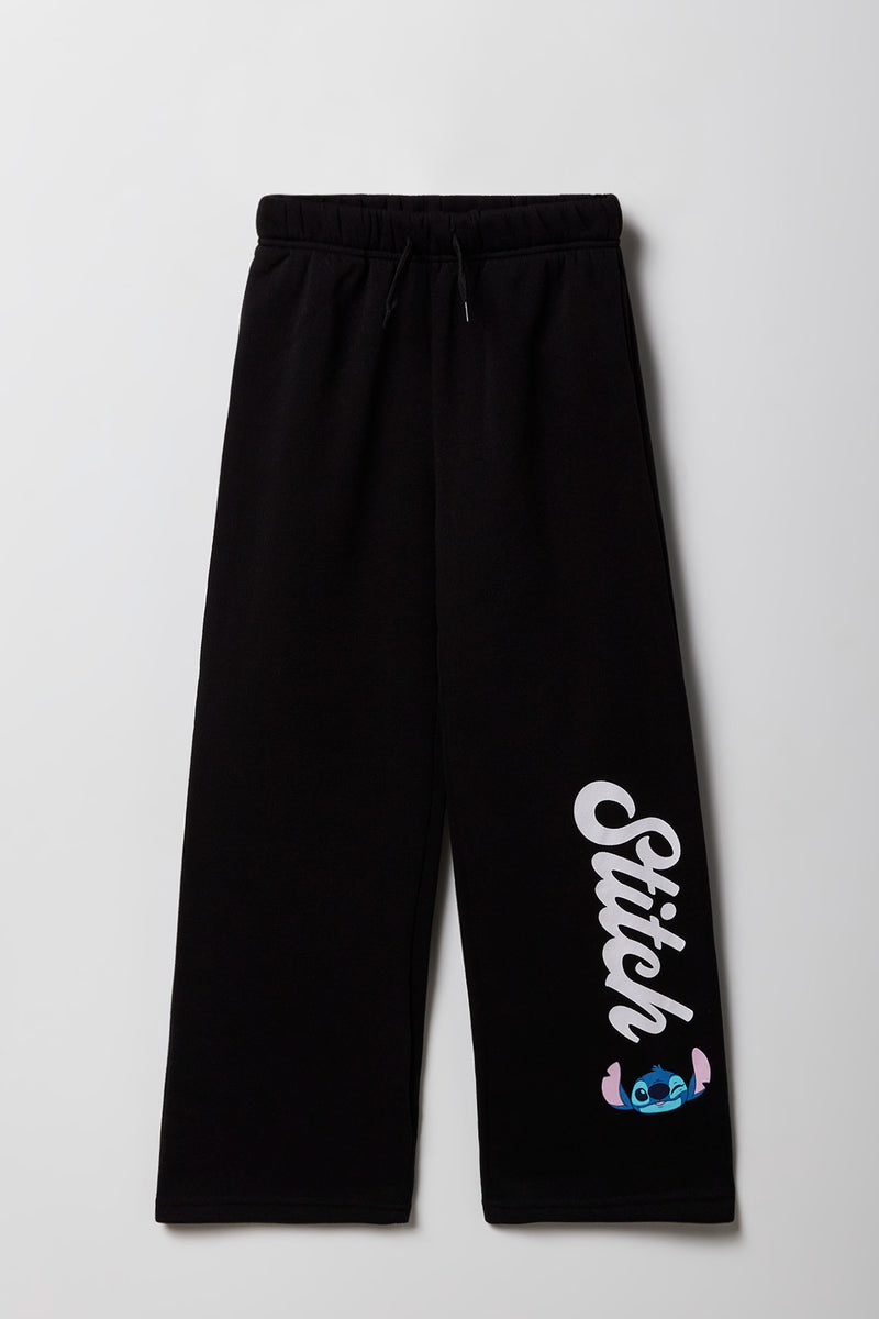 Pantalon d'entraînement à jambe large en molleton avec imprimé Stitch pour fille