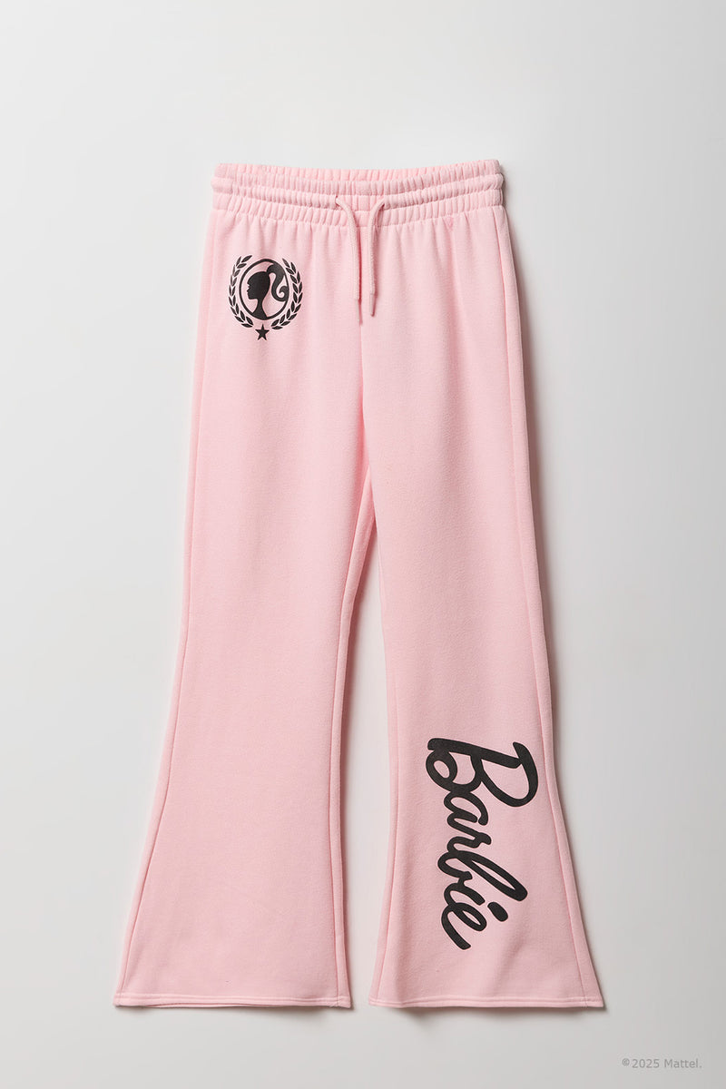 Pantalon d'entraînement à jambe évasée en molleton avec imprimé floqué Barbie™ pour fille