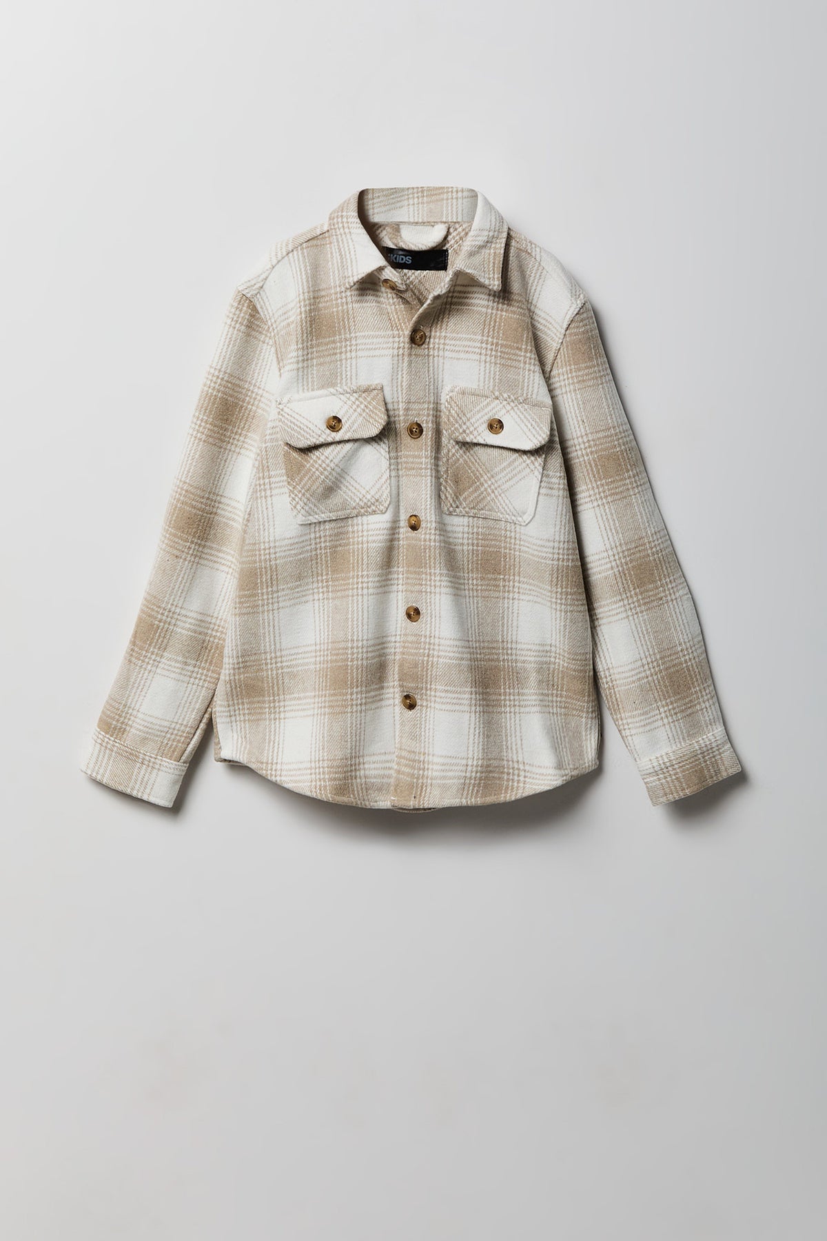 Boys Buttoned Up Plaid Top - Natural