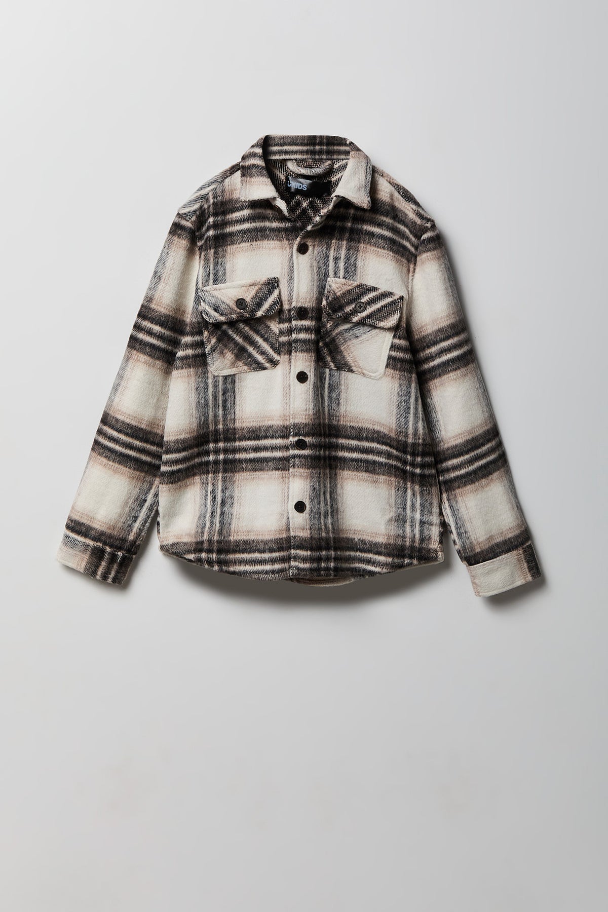Boys Buttoned Up Plaid Top - Light Brown
