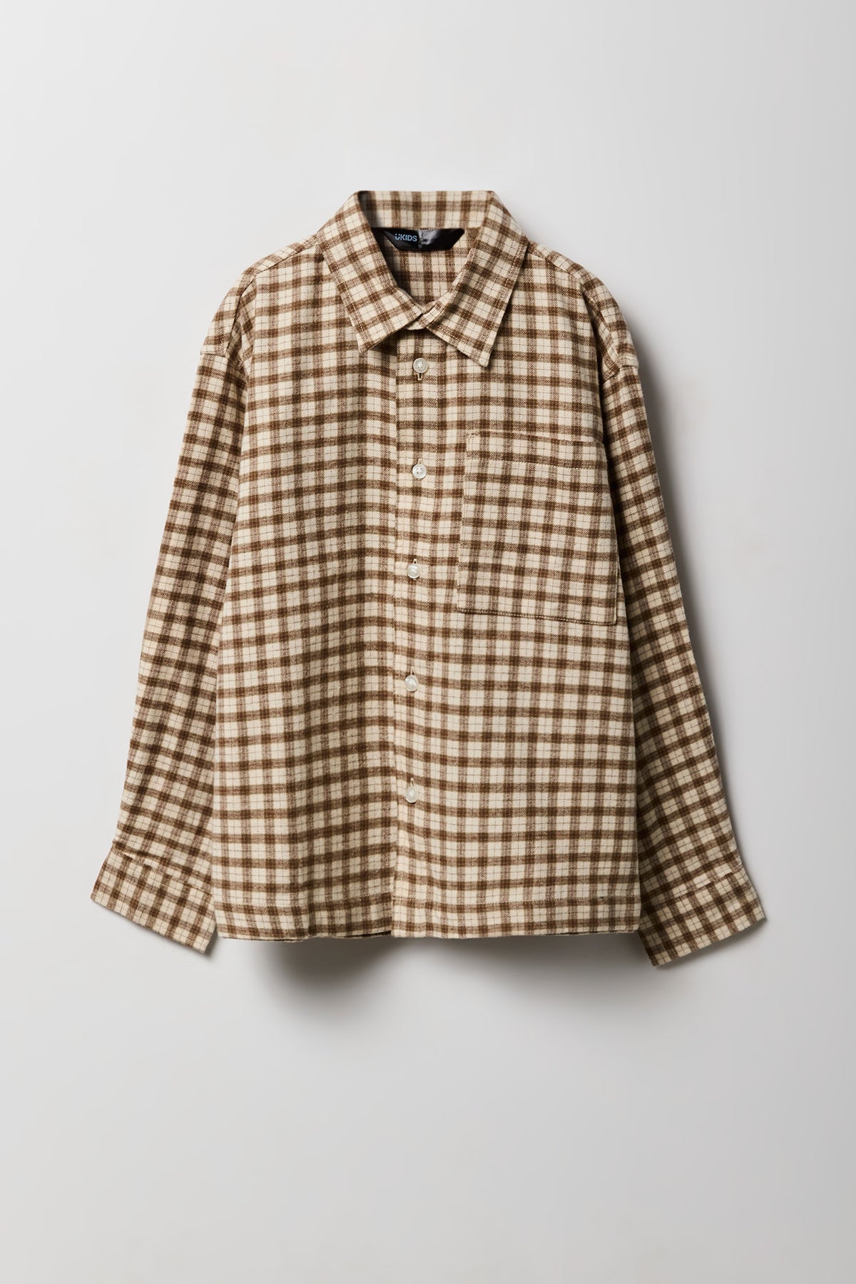 Boys Boxy Flannel Button-Up Top - Beige