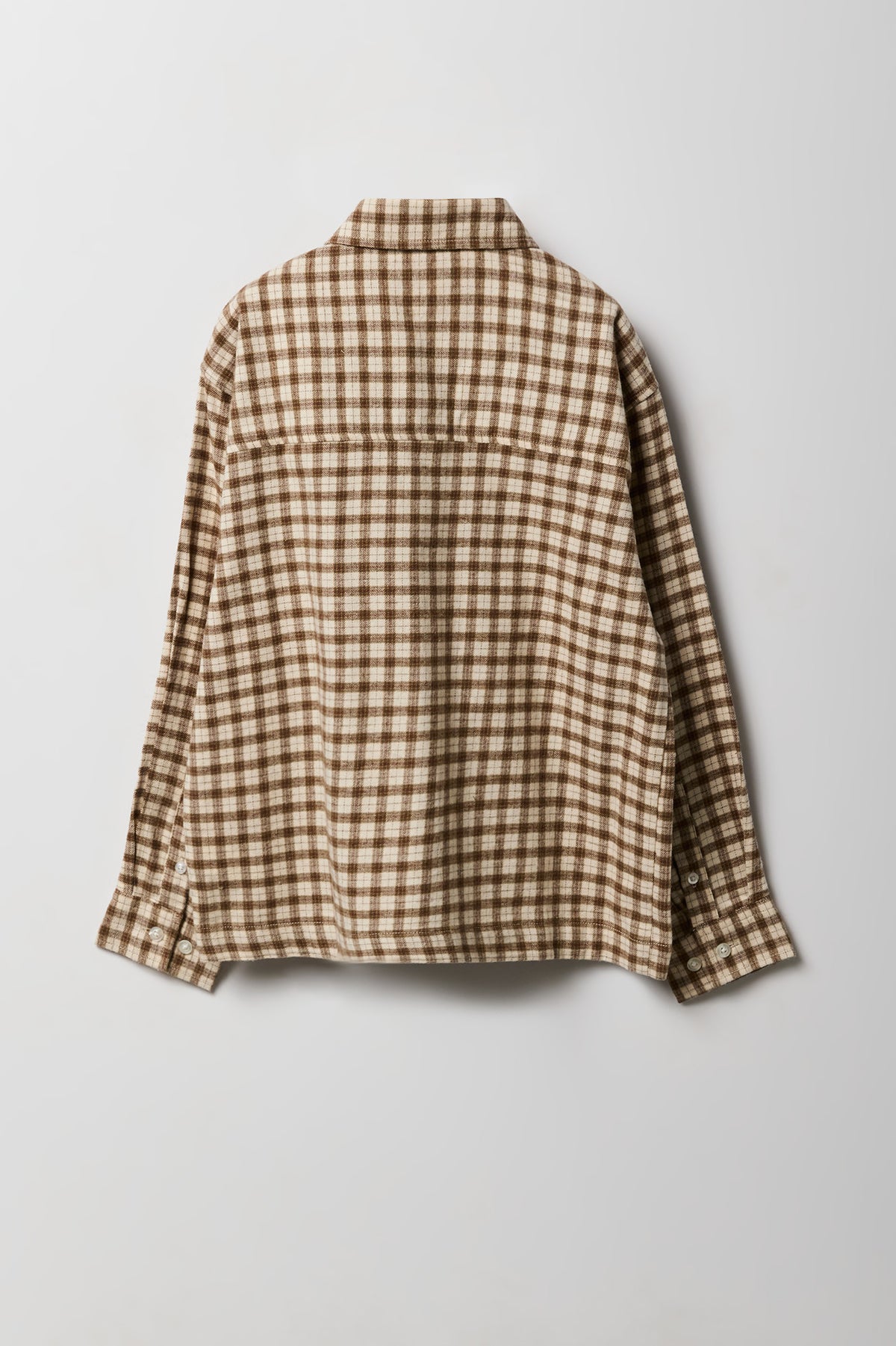 Alt View 2. Boys Boxy Flannel Button-Up Top - Beige
