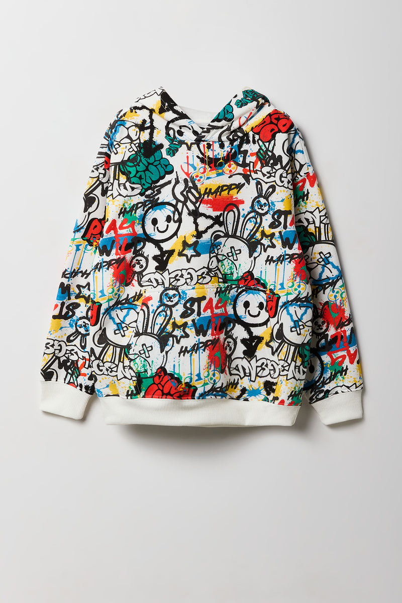 Kids Graffiti Print Fleece Hoodie
