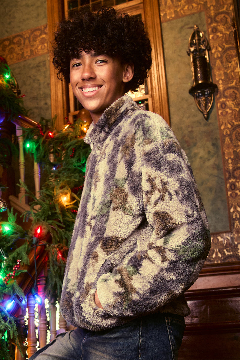 Kids Sherpa Camo Zip-Up Top
