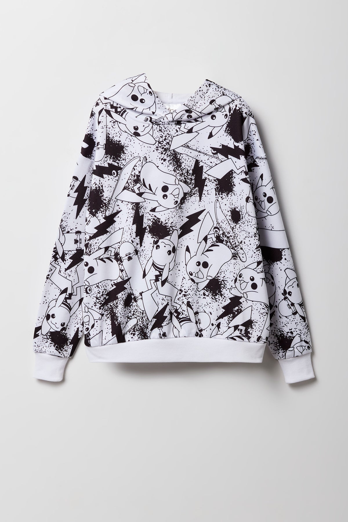 Kids Pikachu Print Fleece Hoodie - White