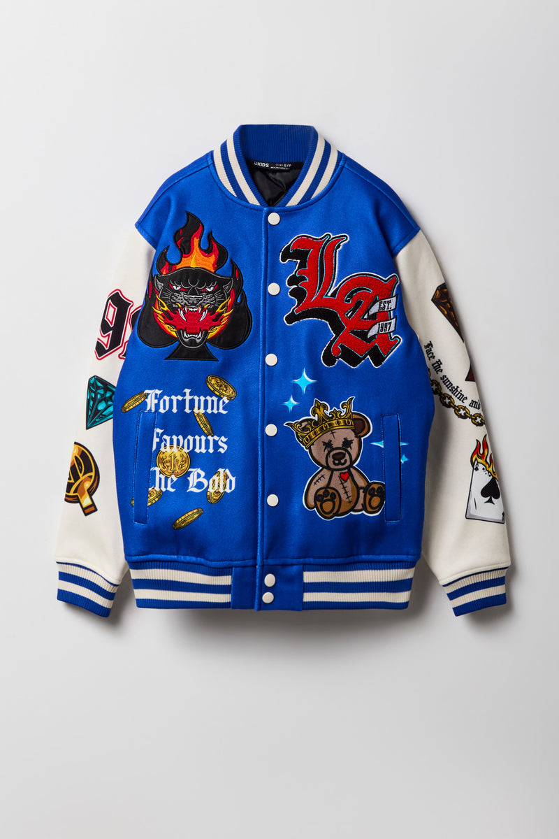 Boys Chenille Embroidered Fleece Varsity Jacket