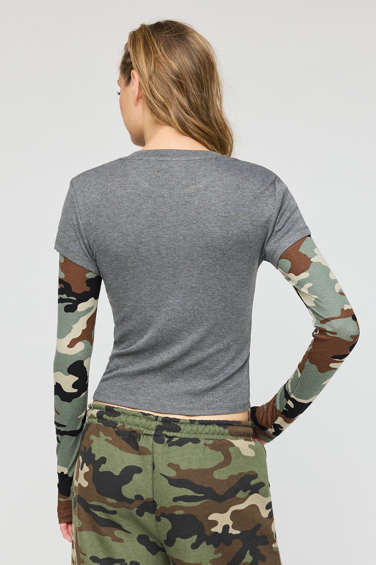 Alt View 2. Twofer Long Sleeve Classic Top - Charcoal