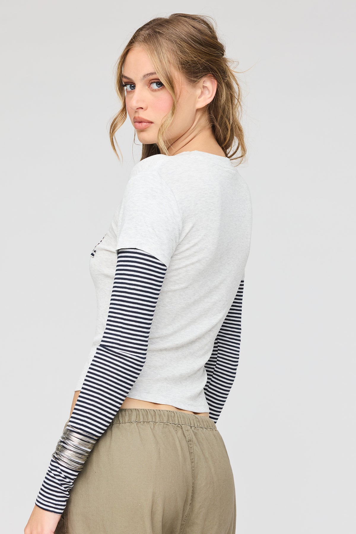 Alt View 2. Twofer Long Sleeve Classic Top - Light Grey