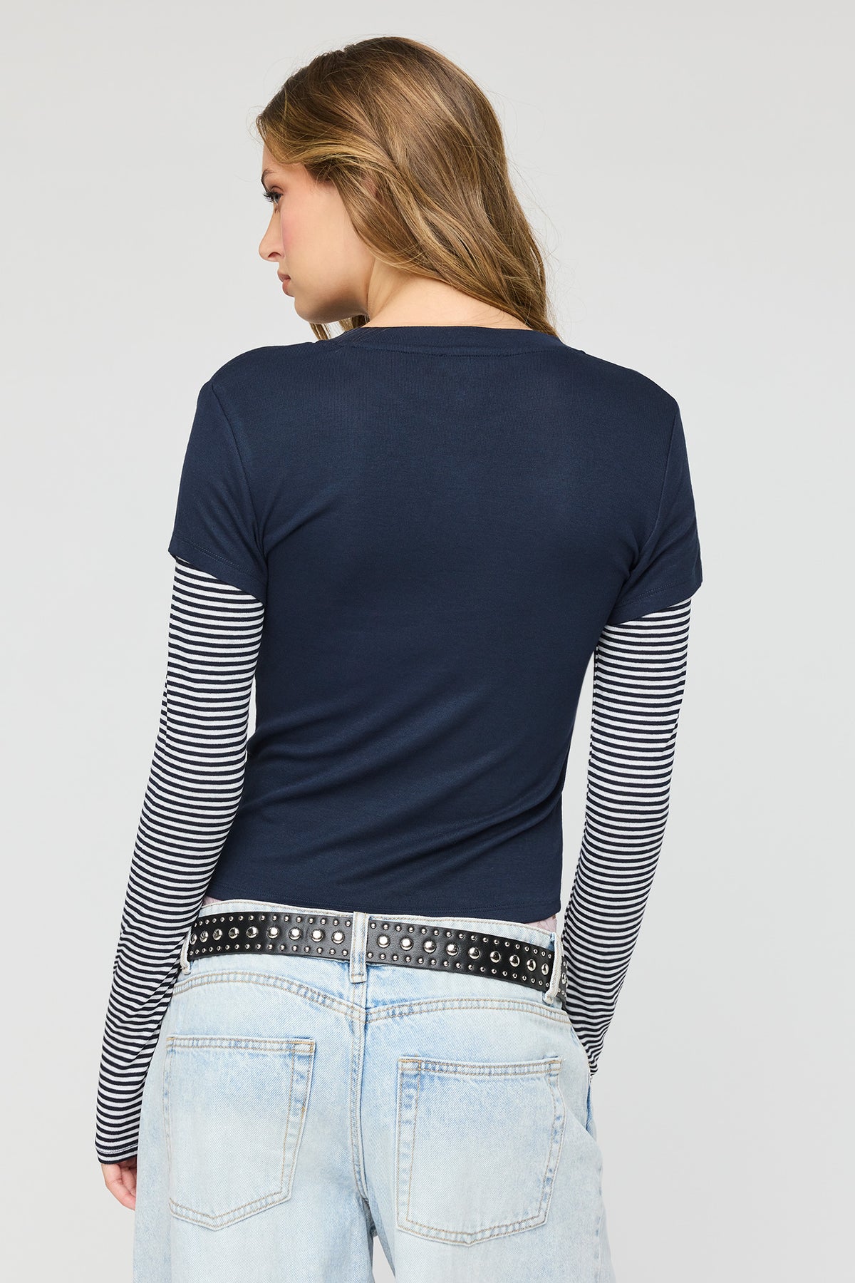 Alt View 2. Twofer Long Sleeve Classic Top - Navy