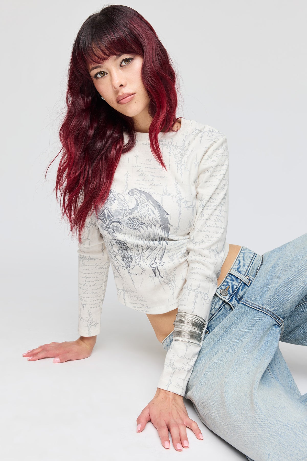 Graphic Long Sleeve Top - Black
