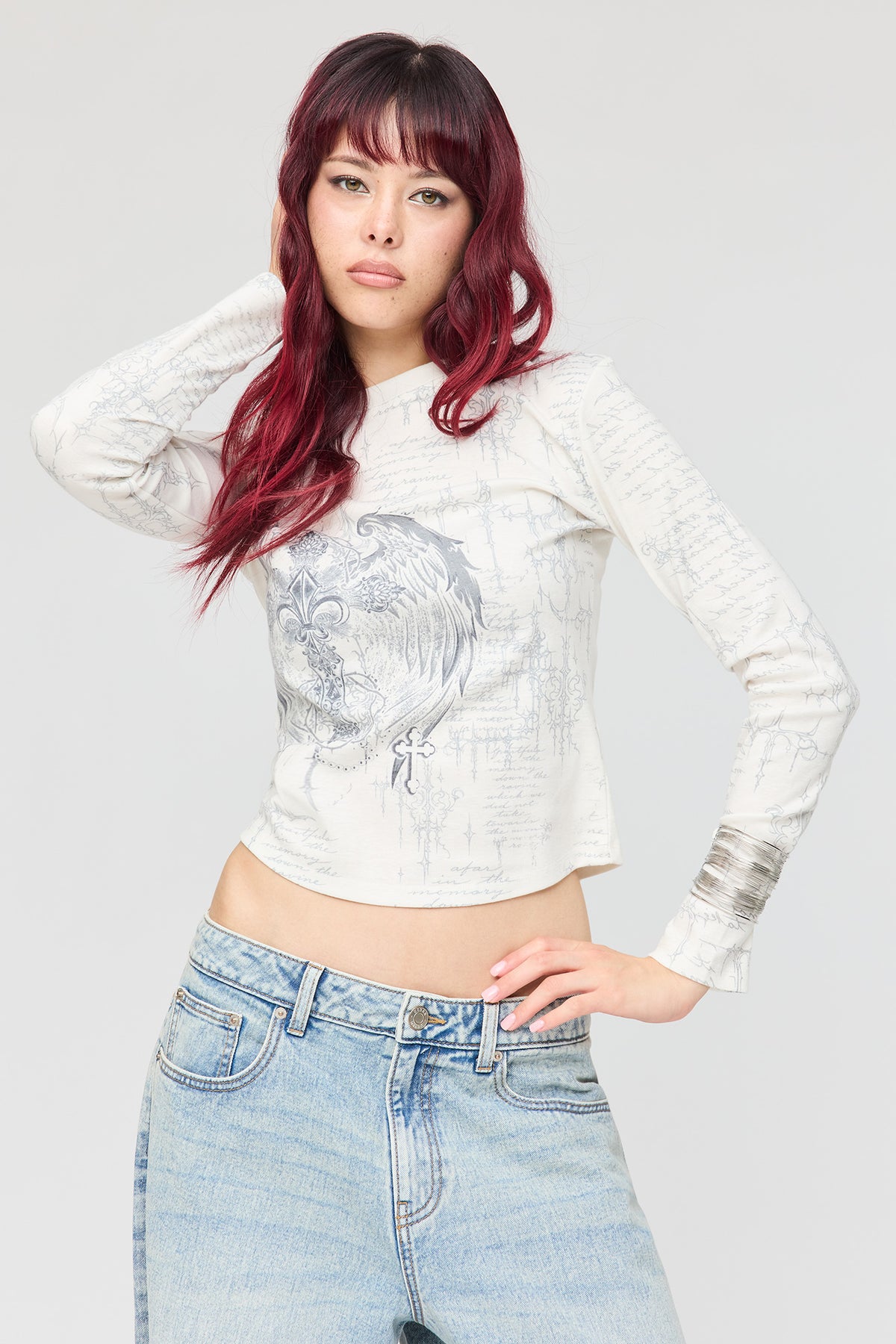 Alt View 4. Graphic Long Sleeve Top - Black