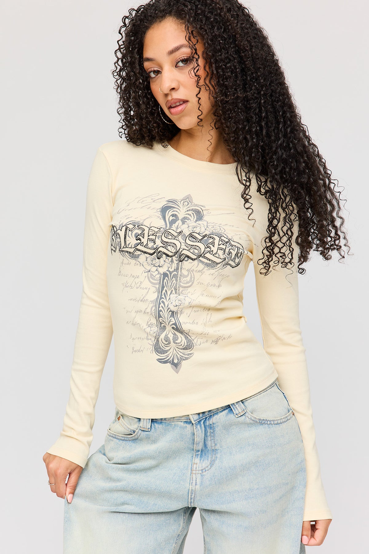 Gothic Rhinestone Graphic Top - Yellow