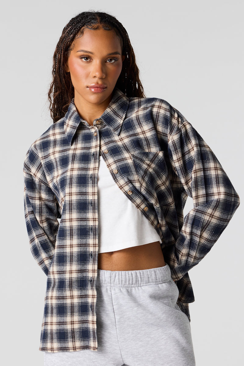 Flannel Plaid Printed Oversized Top