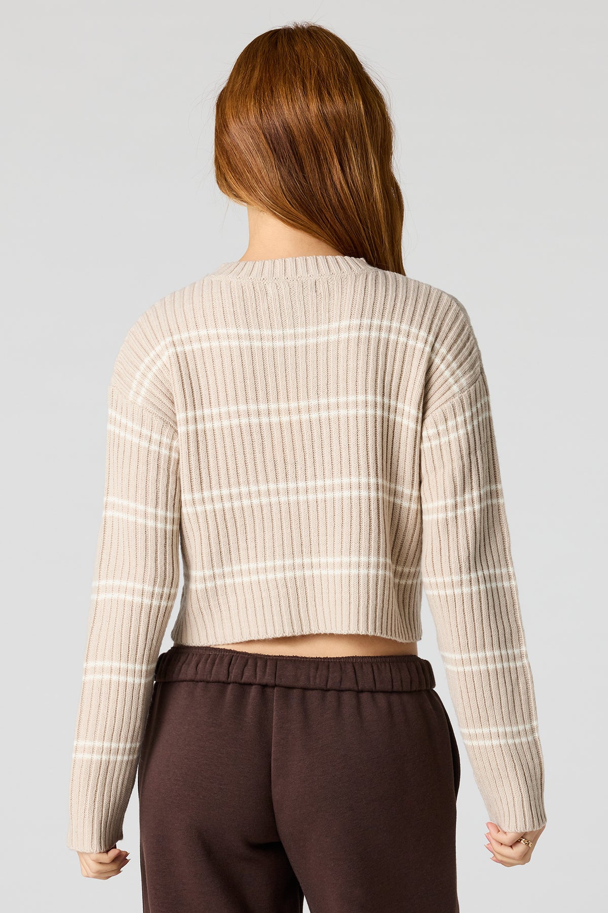 Alt View 2. Striped Ribbed Knit Sweater - Oatmeal