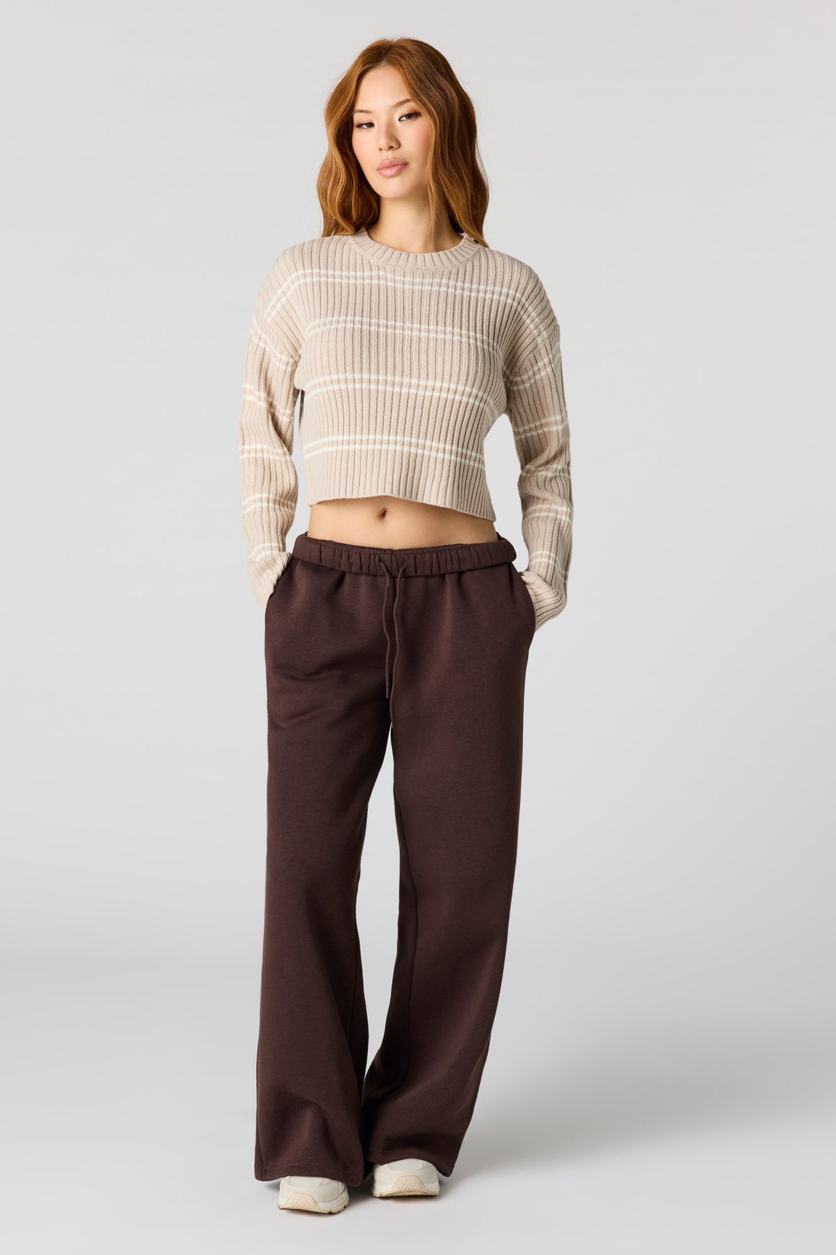 Alt View 3. Striped Ribbed Knit Sweater - Oatmeal