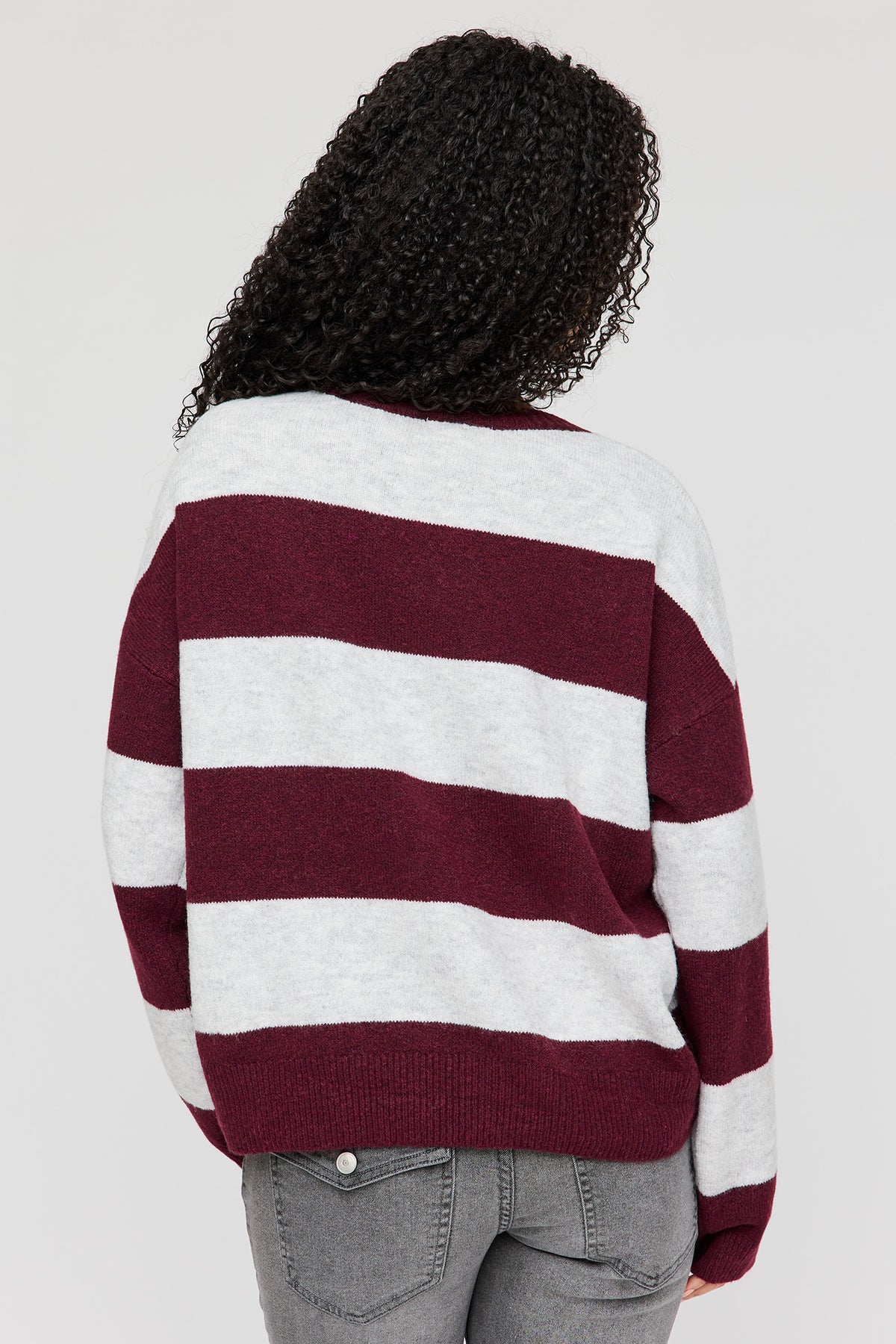 Alt View 2. Mossy Knit Striped Sweater - Heather Grey