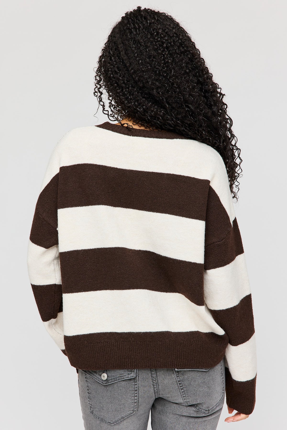 Alt View 2. Mossy Knit Striped Sweater - Oatmeal