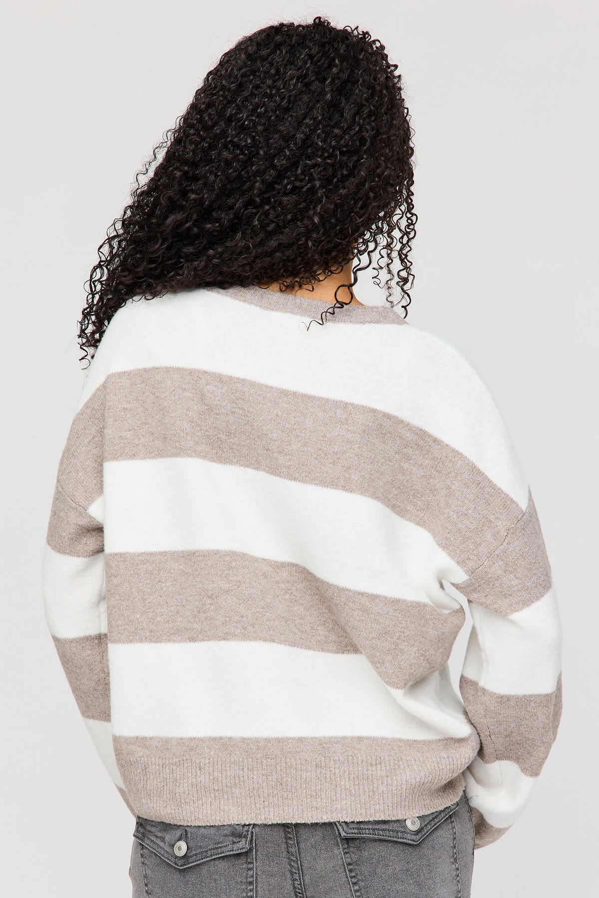 Alt View 2. Mossy Knit Striped Sweater - Ivory
