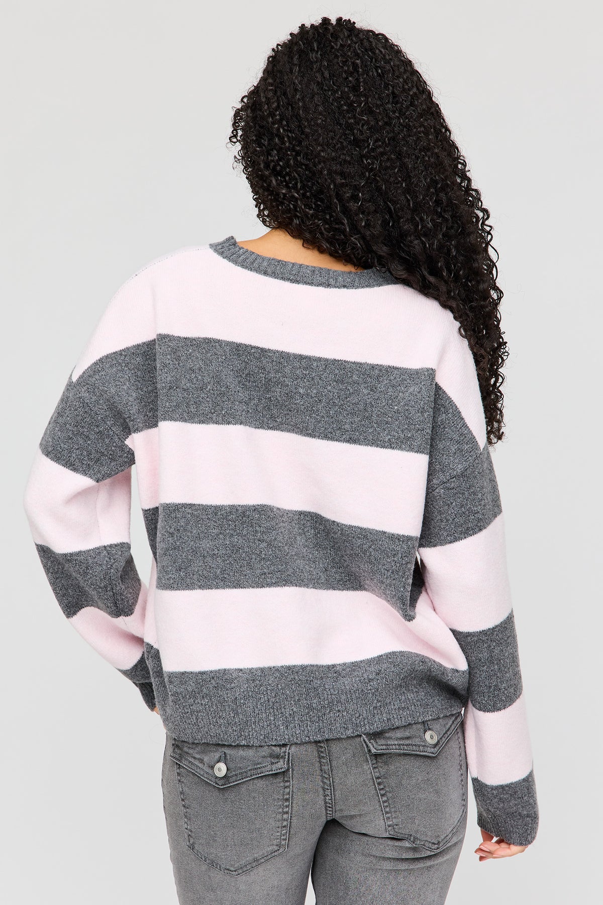 Alt View 2. Mossy Knit Striped Sweater - Pink