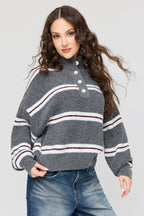 Mossy Knit Striped Mock Neck Sweater