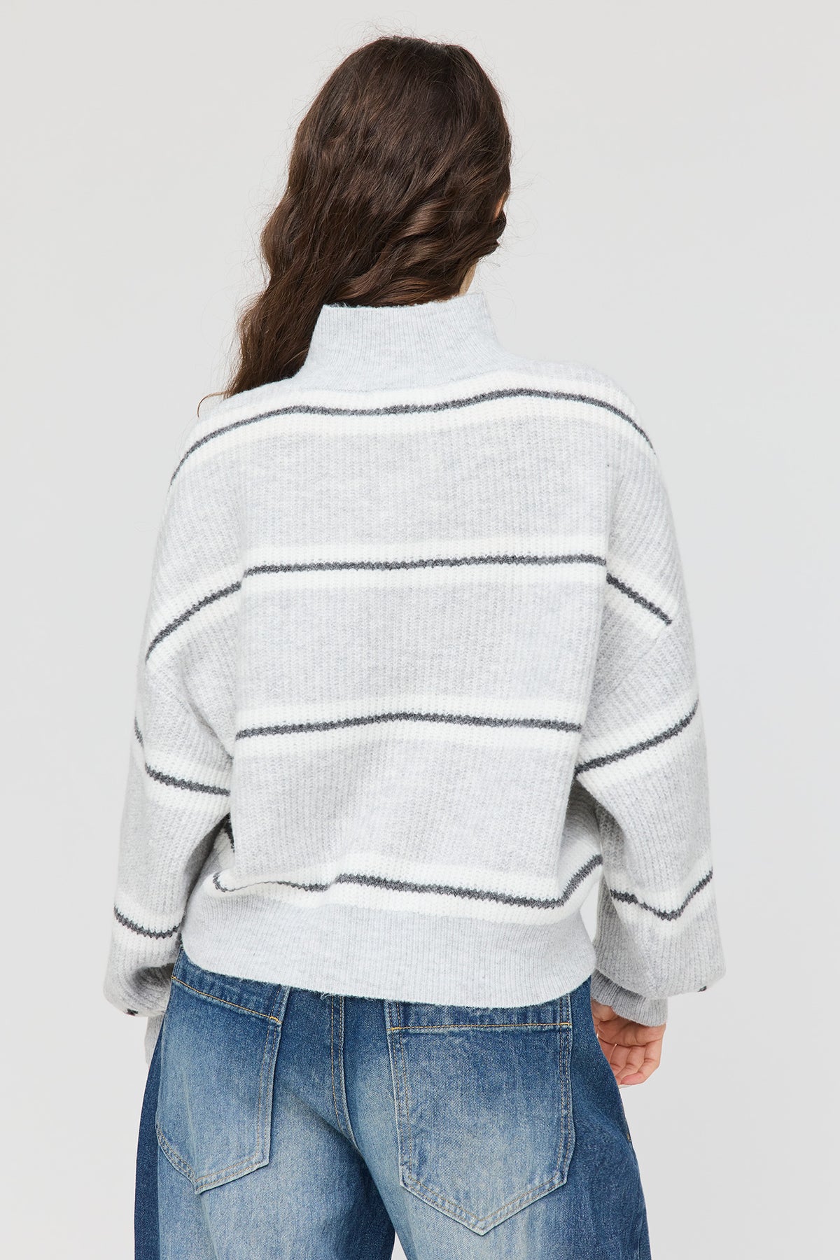 Alt View 2. Mossy Knit Striped Mock Neck Sweater - Grey Blue