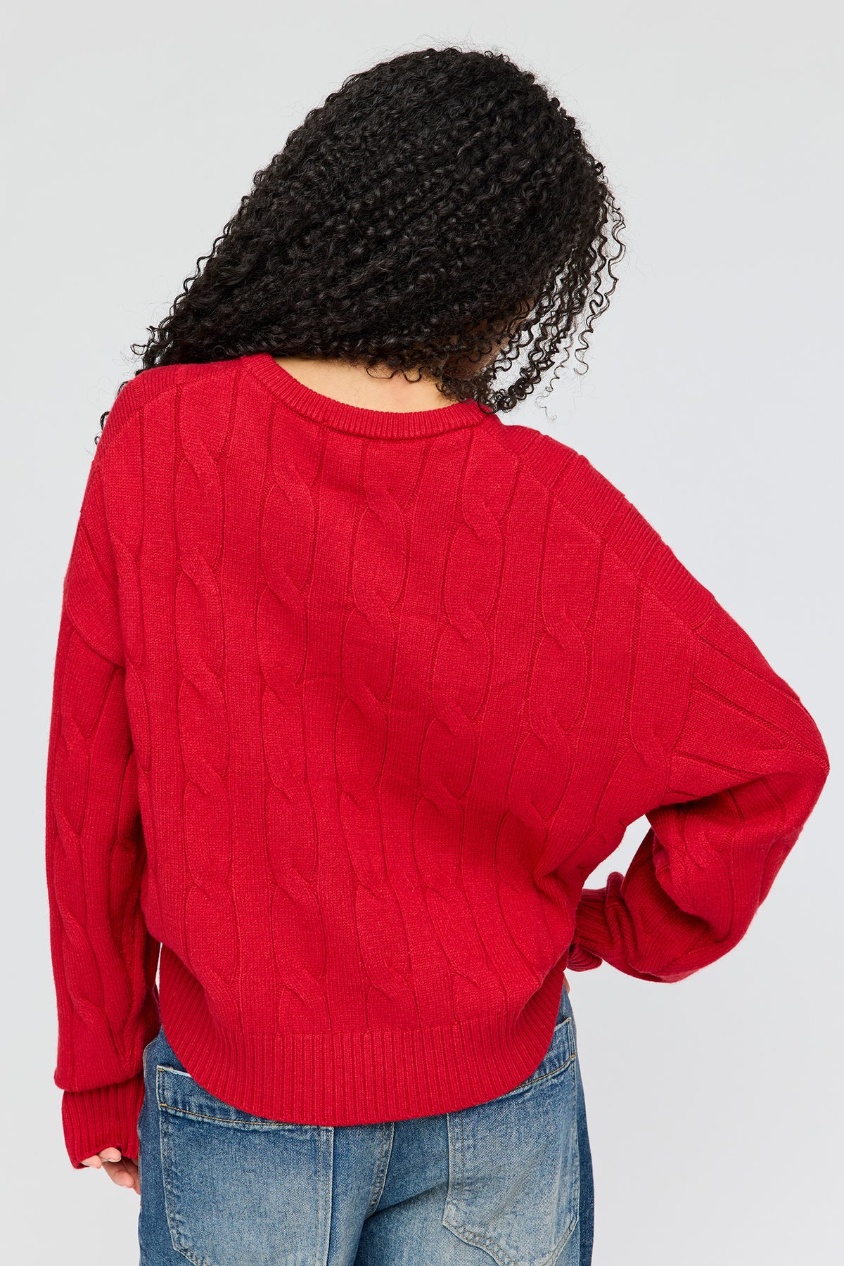 Alt View 2. Cable Knit Sweater - Red