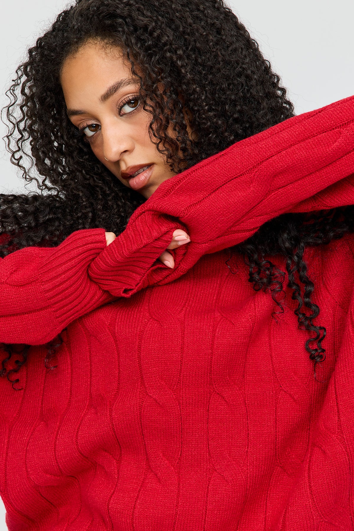 Alt View 4. Cable Knit Sweater - Red