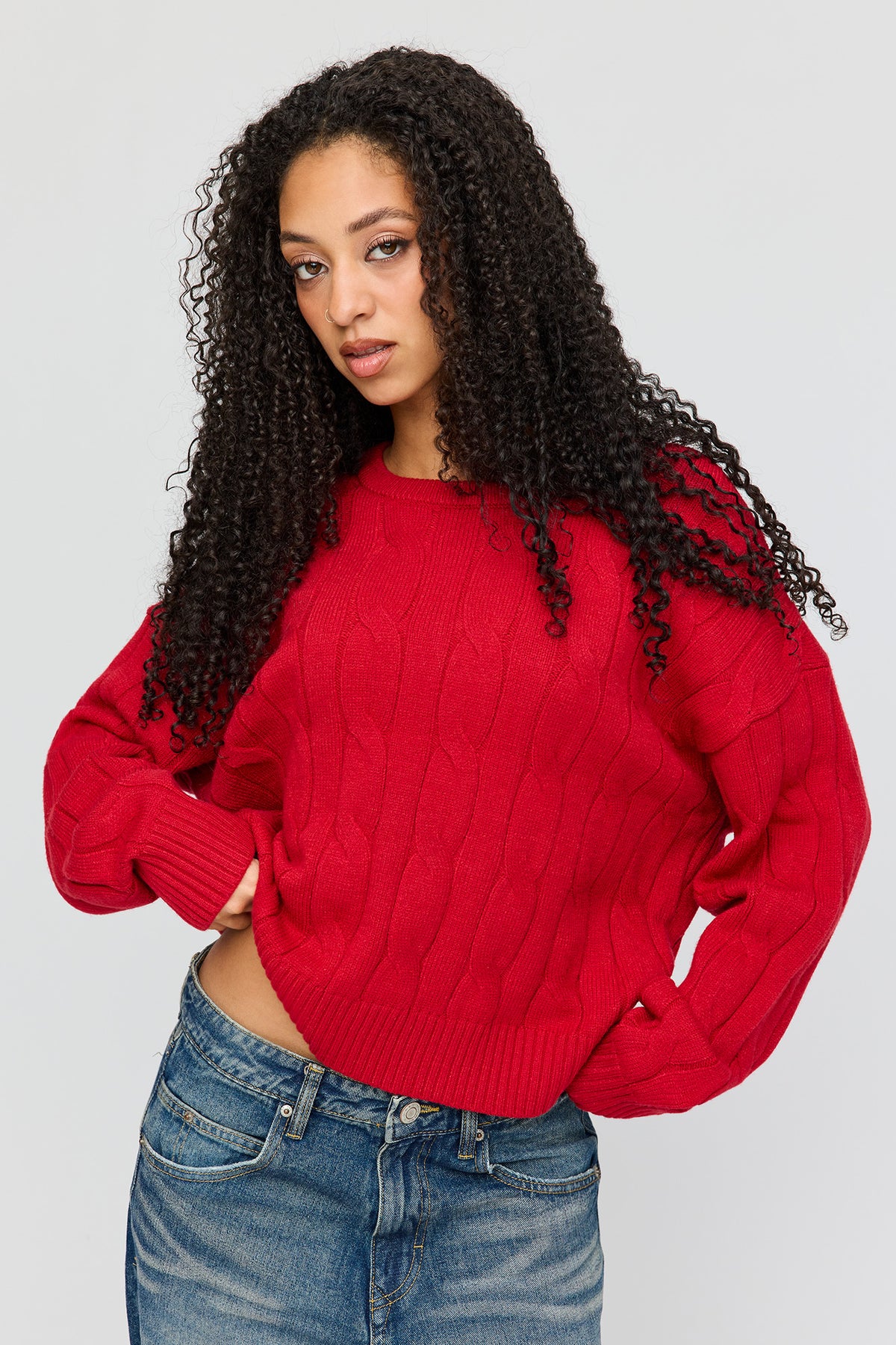 Cable Knit Sweater - Red