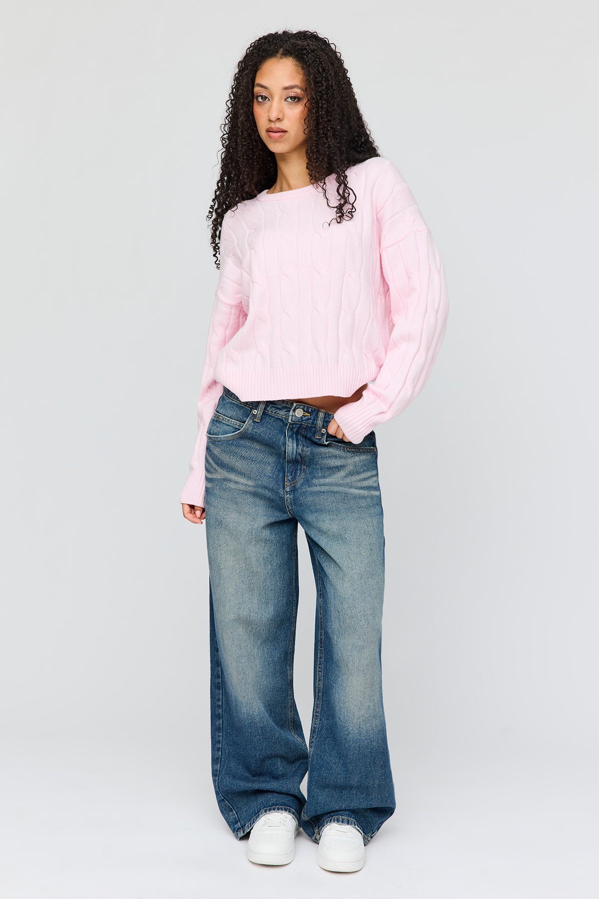 Alt View 3. Cable Knit Sweater - Pink