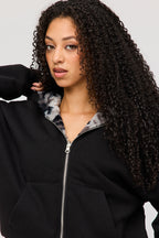 Reversible Faux Fur Lined Boxy Zip Hoodie