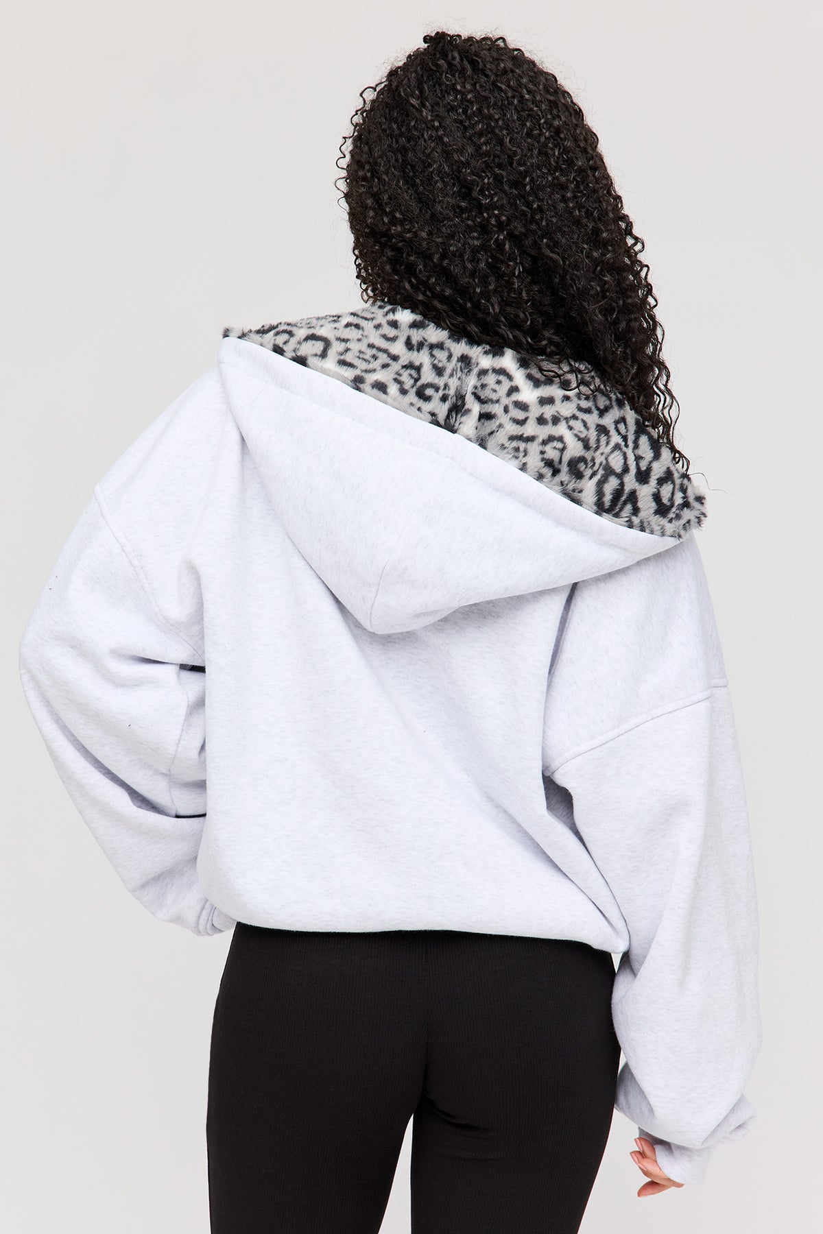 Alt View 2. Reversible Faux Fur Lined Boxy Zip Hoodie - Light Grey