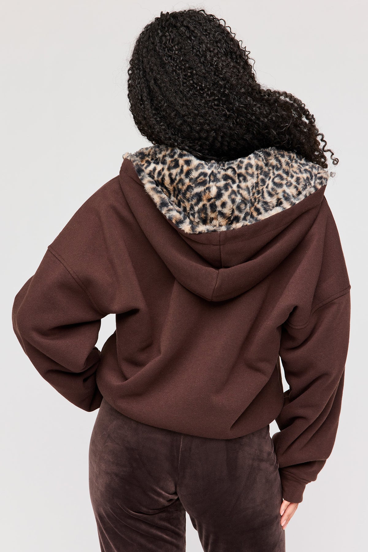 Alt View 2. Reversible Faux Fur Lined Boxy Zip Hoodie - Brown