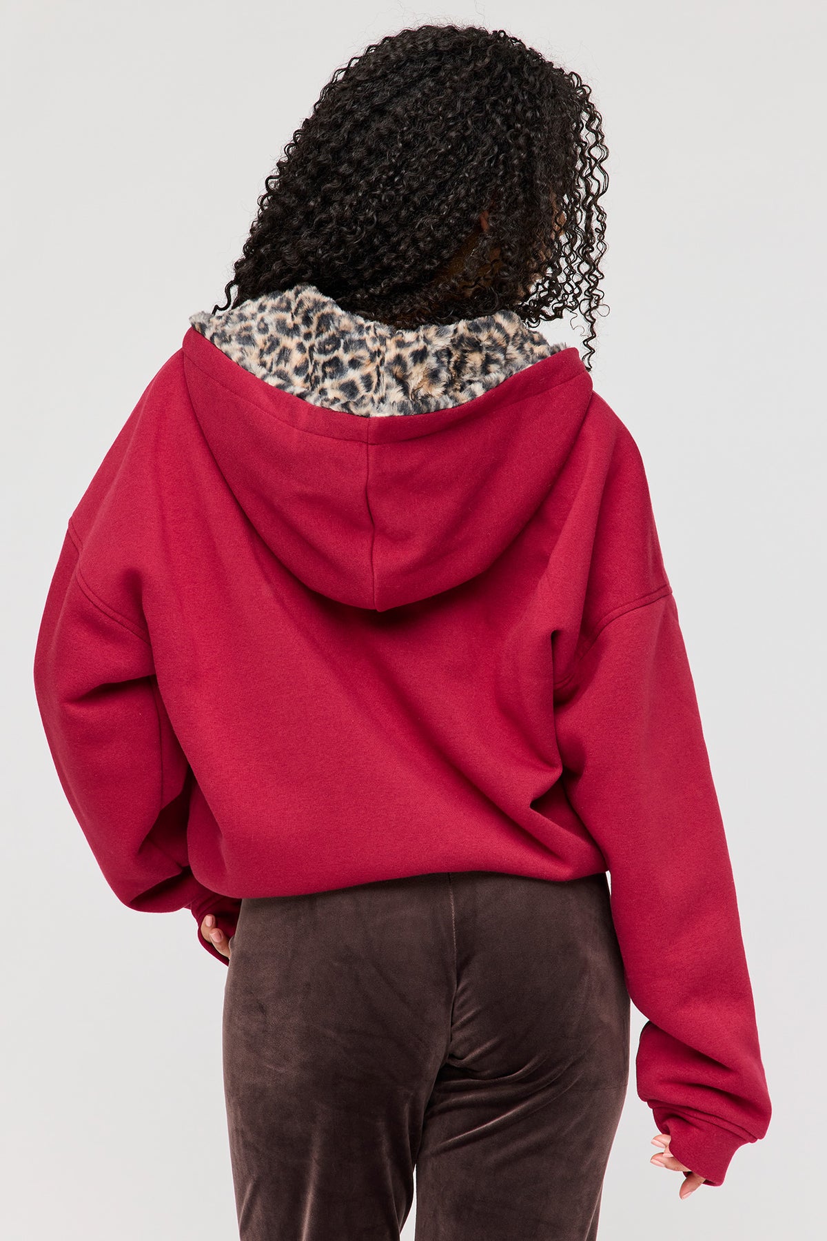 Alt View 2. Reversible Faux Fur Lined Boxy Zip Hoodie - Red