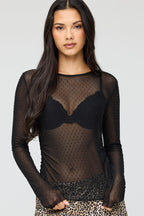 Rhinestone Mesh Long Sleeve Top