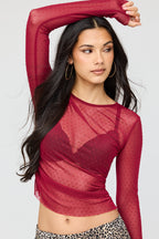 Rhinestone Mesh Long Sleeve Top
