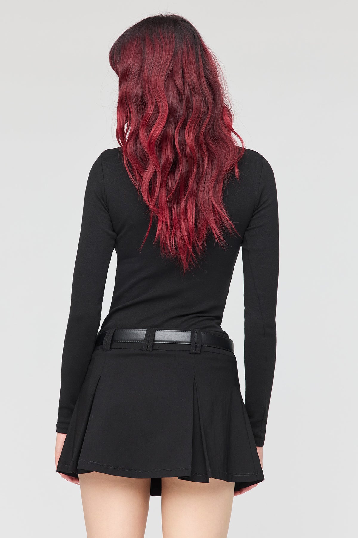 Alt View 2. Belted Pleated Mini Skort - Black