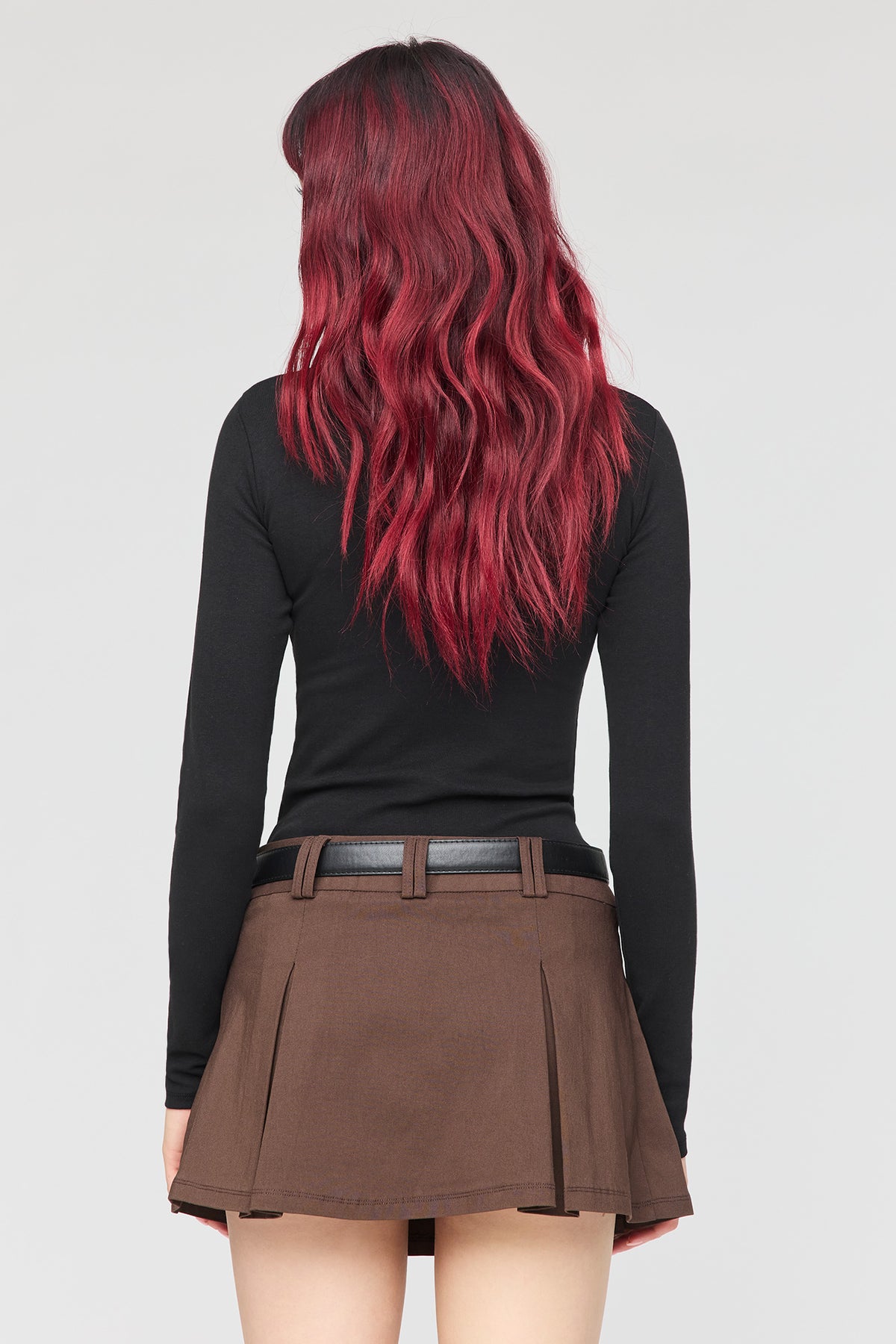 Alt View 2. Belted Pleated Mini Skort - Brown