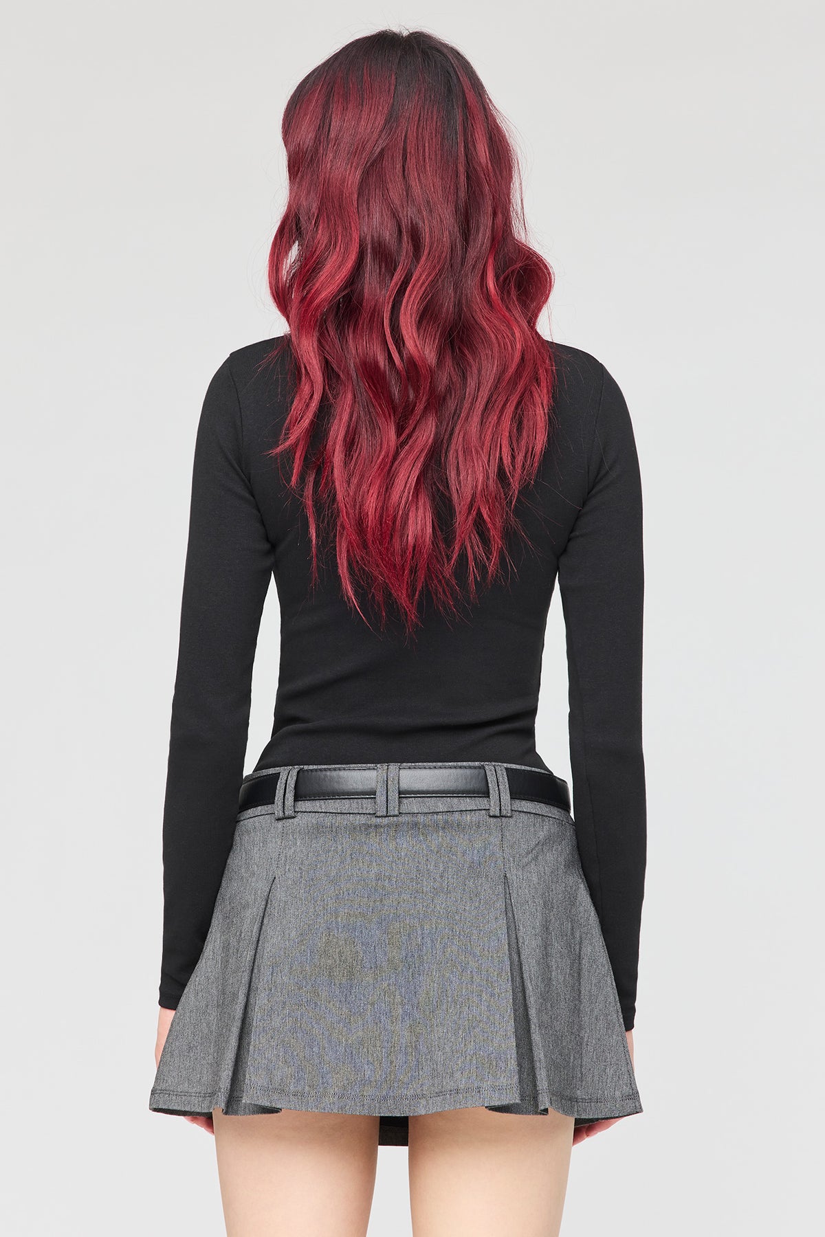 Alt View 2. Belted Pleated Mini Skort - Grey Blue
