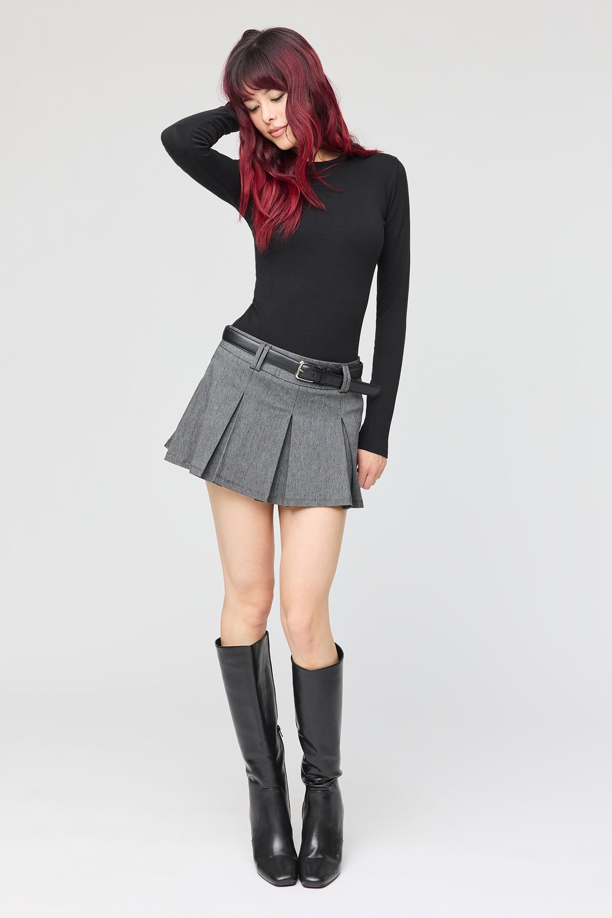 Alt View 3. Belted Pleated Mini Skort - Grey Blue