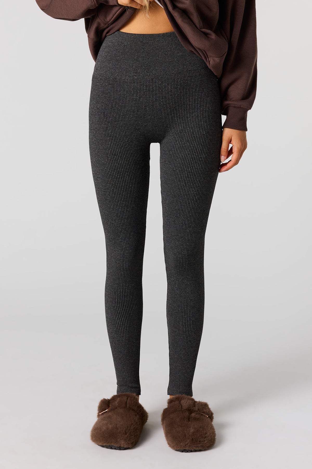 Alt View 2. High Rise Seamless Ribbed Legging - Charcoal