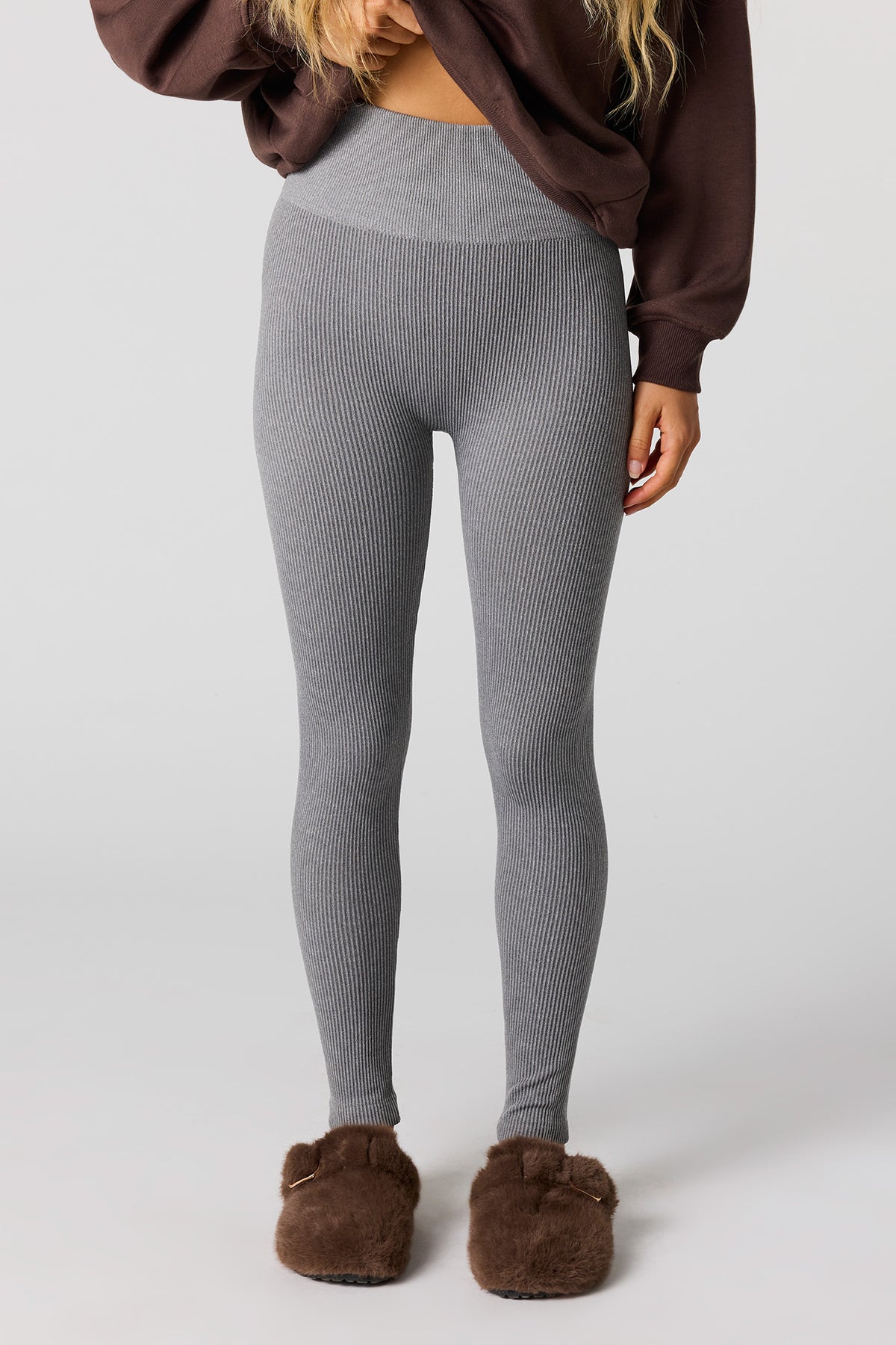 Alt View 2. High Rise Seamless Ribbed Legging - Heather Grey
