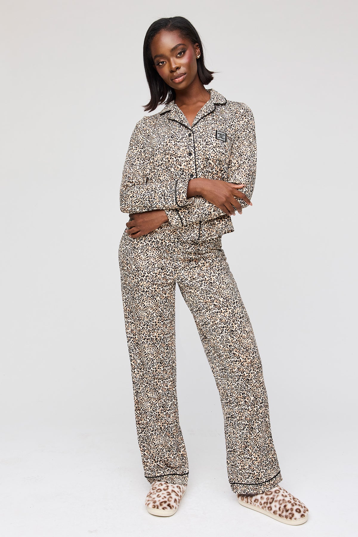 Juicy Couture Buttoned Top & Pant Pajama Set - Leopard