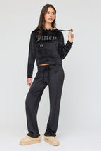 Ensemble avec haut à capuchon en velours à imprimé Juicy Couture et pantalon