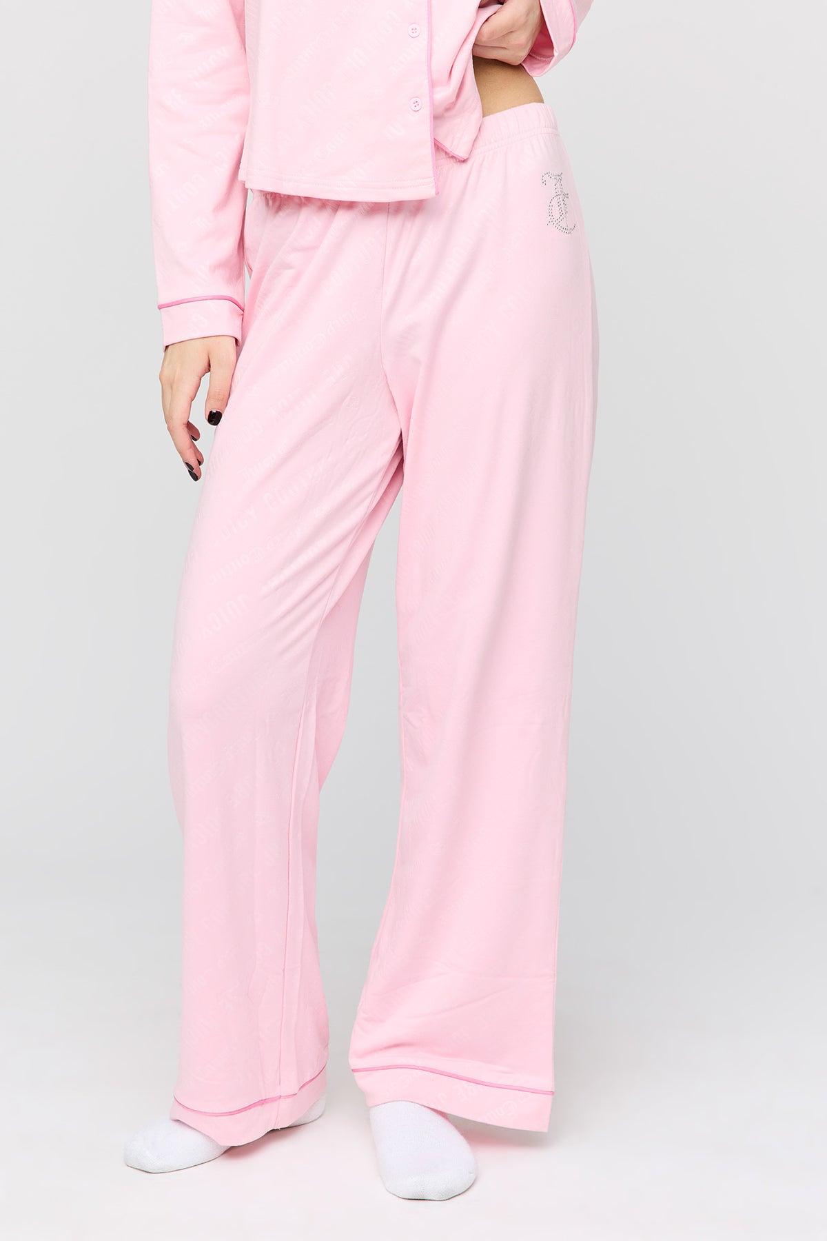 Vue alternative 3. Ensemble pyjama avec haut boutonné à imprimé Juicy Couture avec pierres du Rhin et pantalon